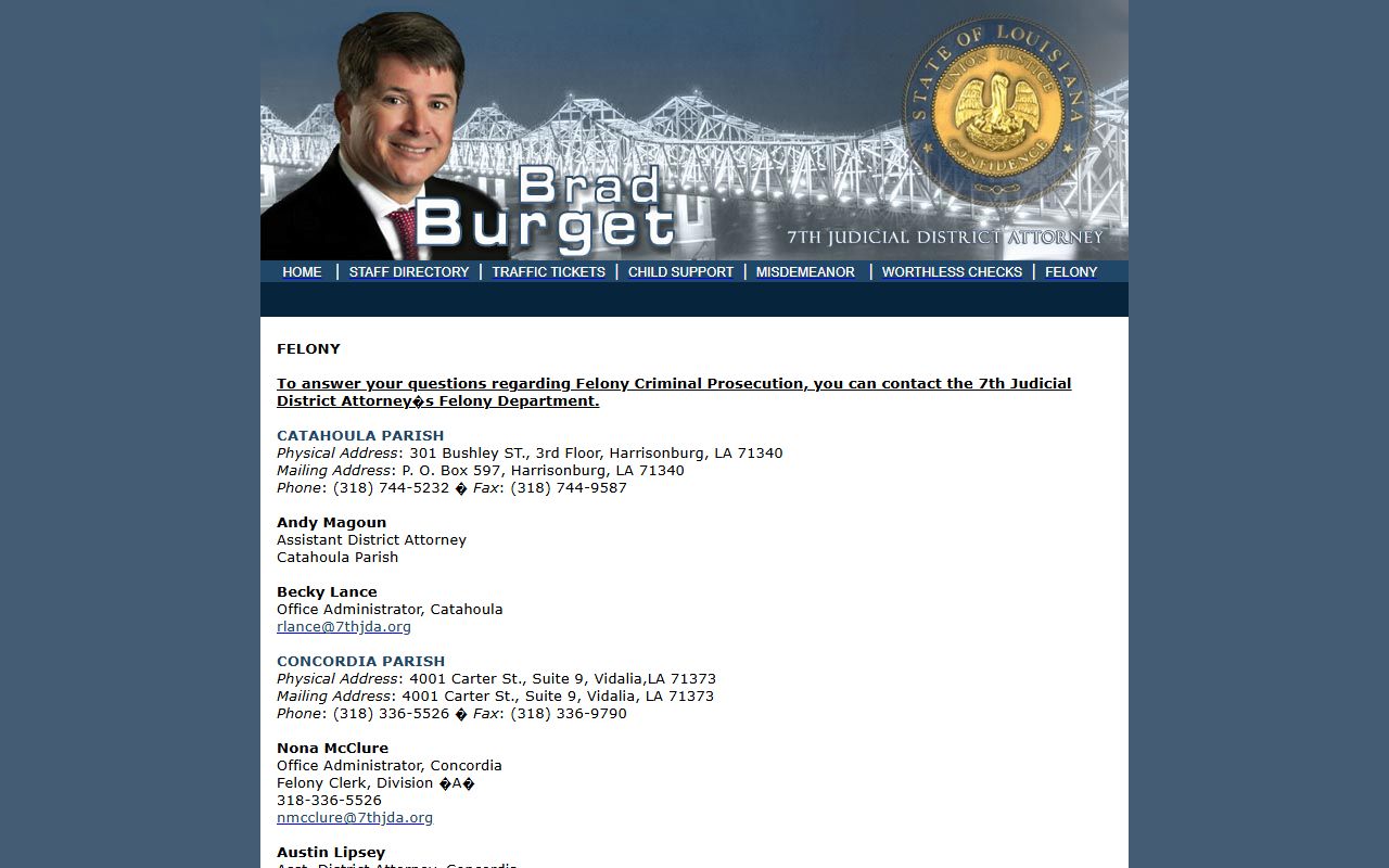 Concordia Parish court records 7th Judicial District Attorney felony page