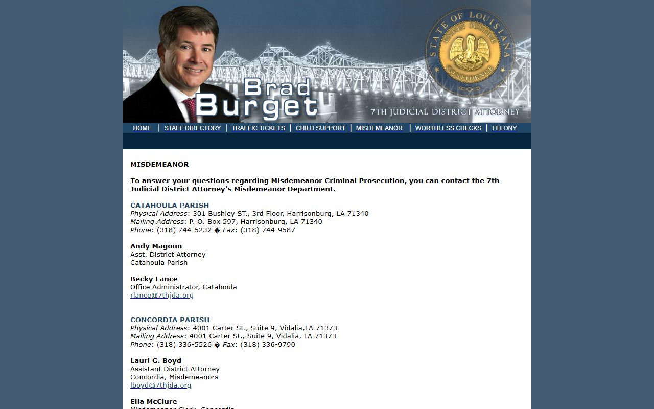Concordia Parish court records 7th Judicial District Attorney misdemeanor page