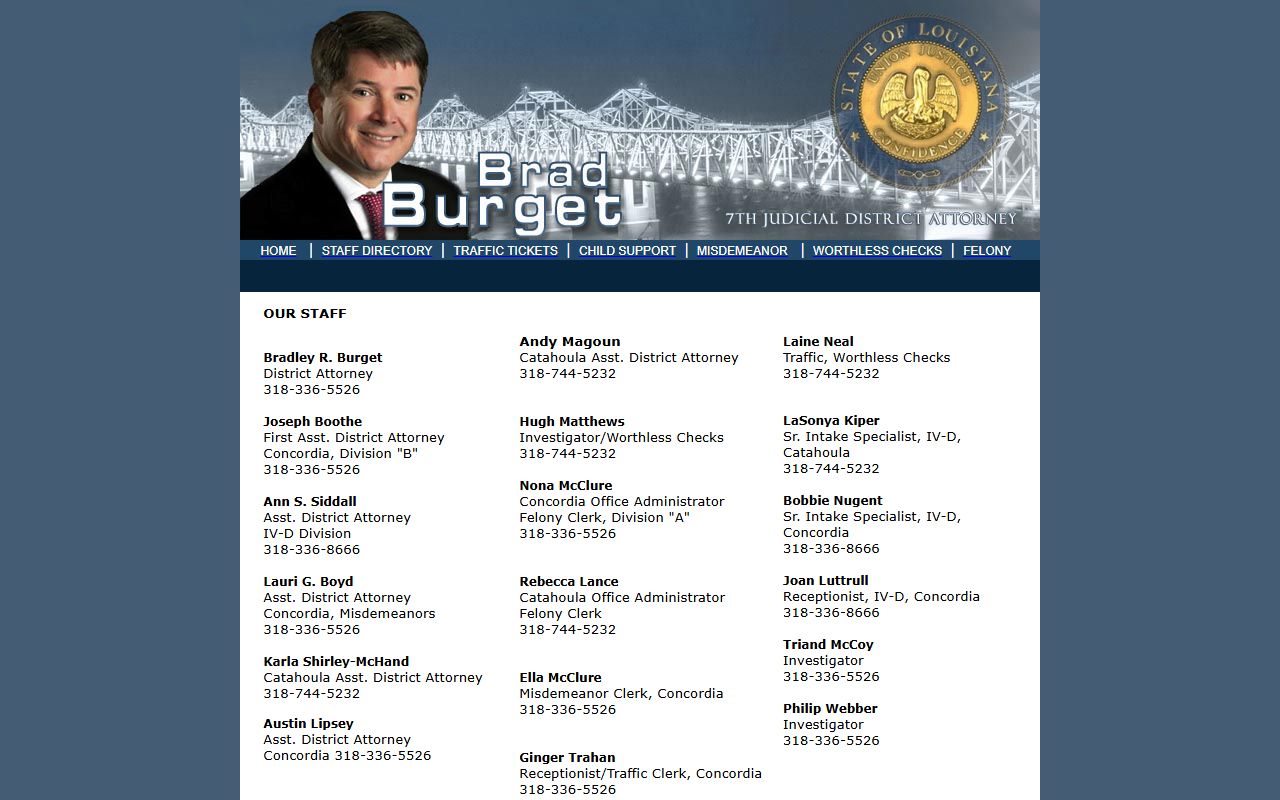 Concordia Parish court records 7th Judicial District Attorney staff directory