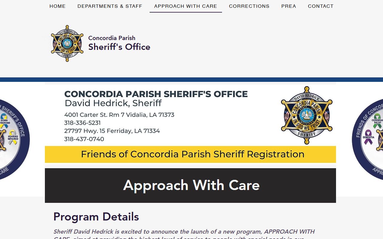 Concordia Parish District Court sheriff Approach With Care program page
