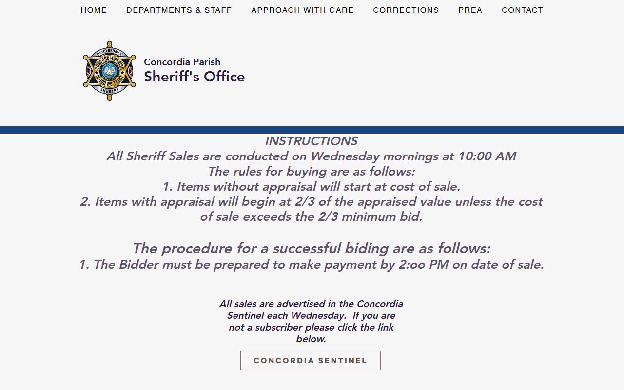 Concordia Parish District Court sheriff civil department page