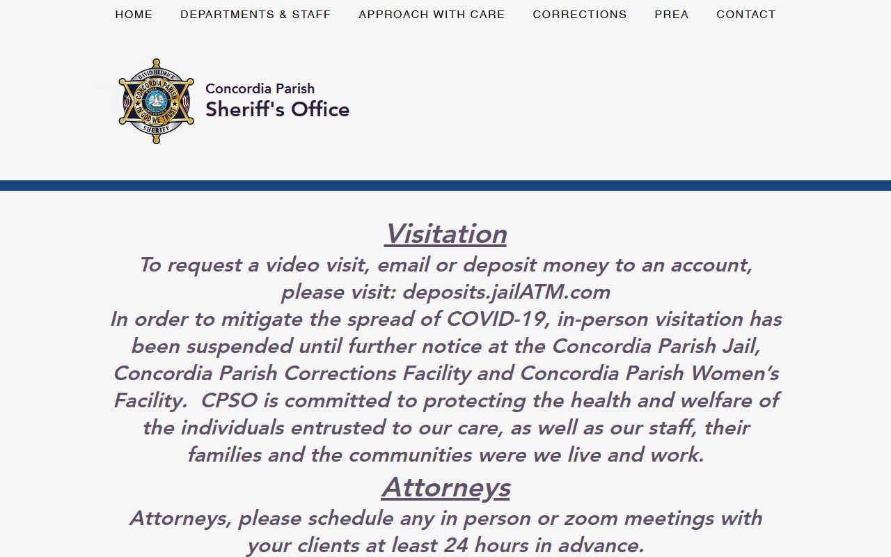 Concordia Parish District Court sheriff jail information page