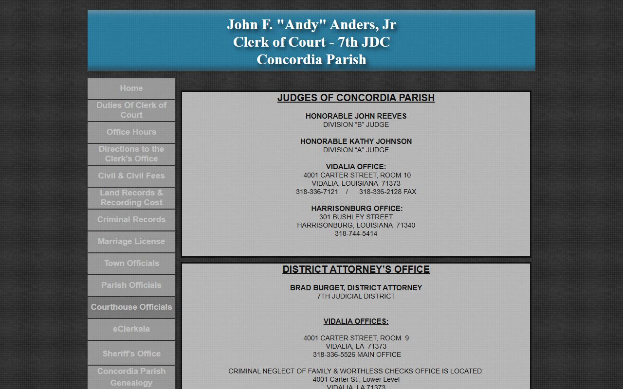 Concordia Parish court records courthouse officials page