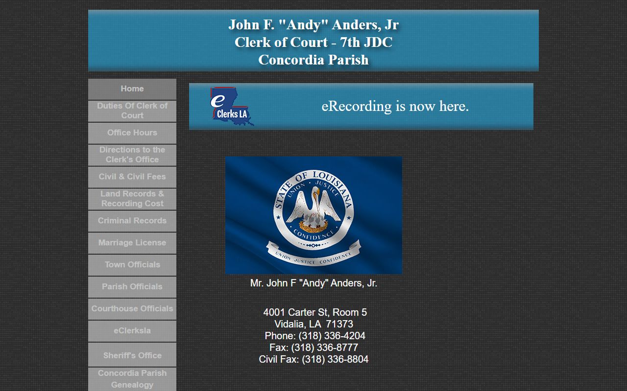 Concordia Parish court records Clerk of Court homepage