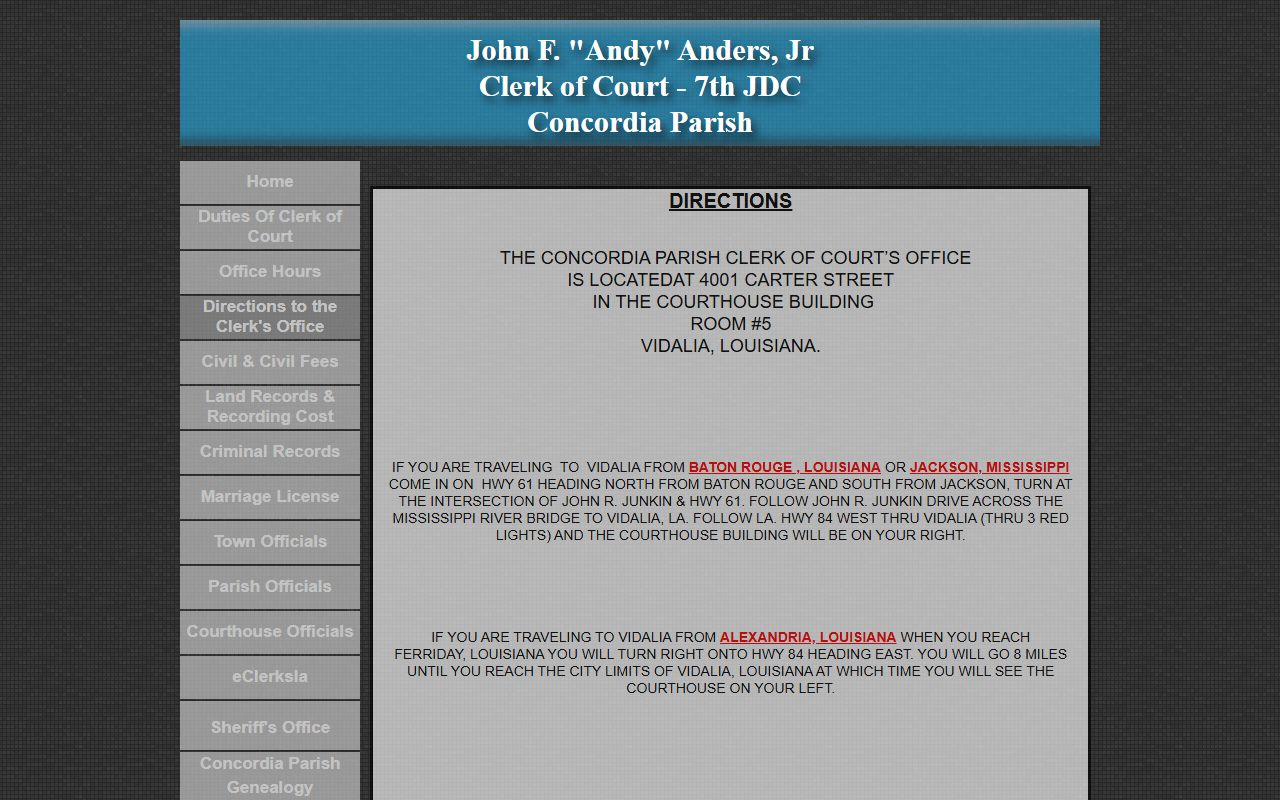 Concordia Parish court records courthouse directions